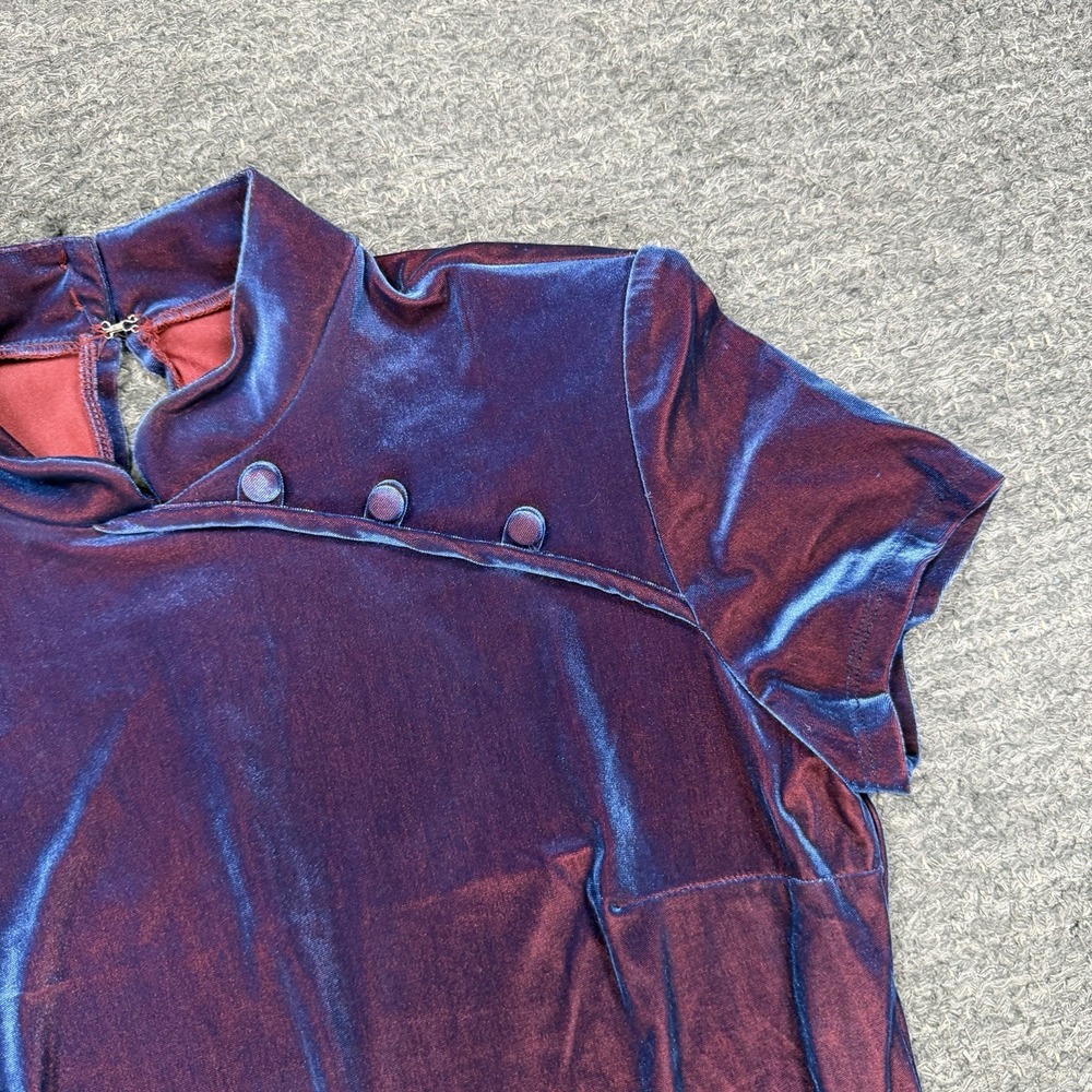 Vintage 90s Velvet Asian Maxi Dress Women 10 Iridescent Purple Whimsigoth Vamp